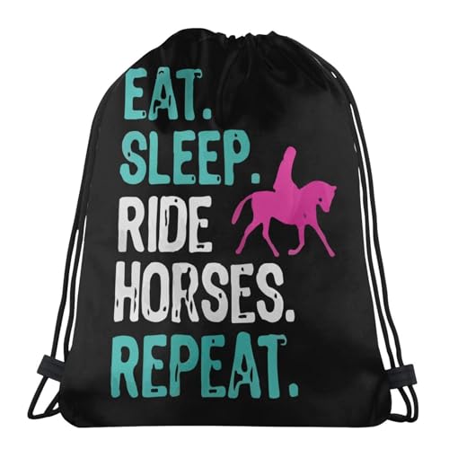 Eat Sleep Ride Horses Repeat Unisex Drawstring Backpack Bag Sport Gym Travel Swim Sackpack - color: Eat Sleep Ride Horses Repeat