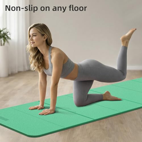 Folding Yoga Mat Extra Thick 0.4 Inch, Foldable Yoga Mat 75 x 26 Inches, TPE Exercise Mat, 7-Panel Non Slip Cushioned Fitness Mat for Yoga, Pilates, Stretching, Home Workout - color: Green