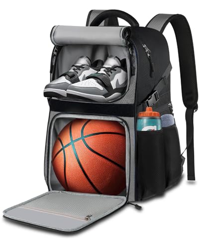LOINTET Basketball Bag Backpack with Ball Holder Shoes Compartment, Large Basketball Accessories Sports Bag - color: Grey