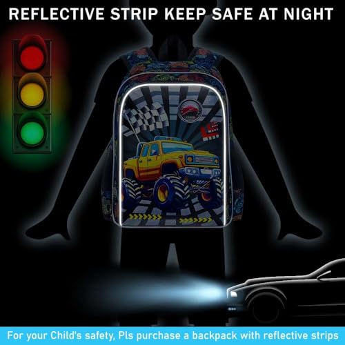 16" Truck Backpack for Boys, 3Pcs Bookbag with Lunch Box, Kids School Backpacks Set for Elementary Preschool Kindergarten (Balck) - color: Truck Yellow
