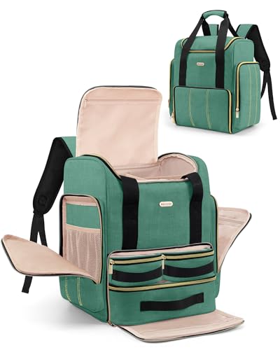 BALULHG Large Portable Travel Makeup Bag with 3 Removable Transparent Case, Dual-Shoulder Multi-Functional Cosmetic Bag,Double Layer Big Capacity Makeup Bag Backpack, Patent Pending - color: Green