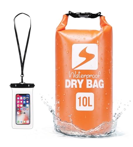 Soulsfeng Waterproof Dry Bag Backpack, Roll Top Floating Dry Storage Bag with Phone Case, Lightweight Dry Sack for Kayaking, Boating, Beach, Travel, Camping 10L, Orange - color: Orange, size: 10L