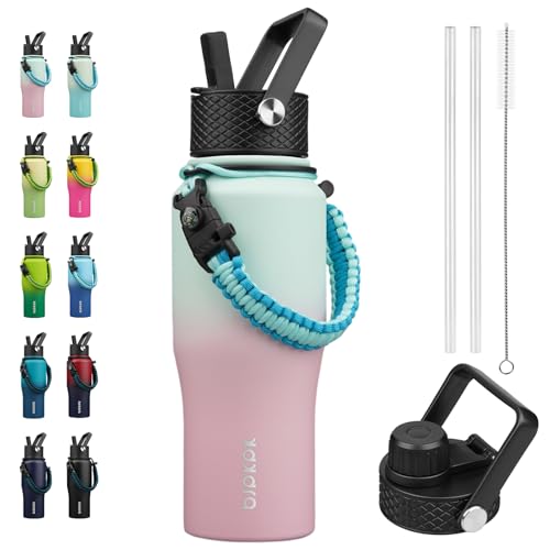 BJPKPK Insulated Water Bottles with Straw Lid, 23oz Metal Water Bottle with 2 lids & Paracord Strap, Double Wall Stainless Steel Vacuum Tumblers, Cups, Mugs, Thermo for Hot& Cold Drinks, Marshmallow - color: Marshmallow, style: 23oz