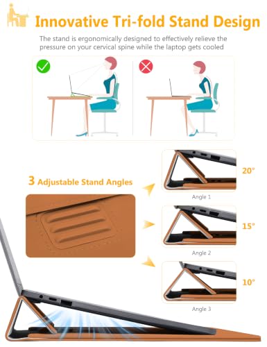 HYZUO 13 Inch Laptop Sleeve Case Bag with Adjustable Stand for MacBook Air 13 M5 A3449 M4 M3 M2 M1 2026-2018, 13" MacBook Neo 2026, MacBook Pro 13 M2 M1 2026-2016, Surface Pro, XPS 13, Brown - color: Brown, size: 13 Inch