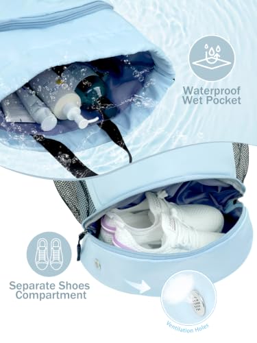RHDZO Drawstring Backpack with Shoe Compartment and Wet Pocket, Large Blue - color: Large Blue, size: Large