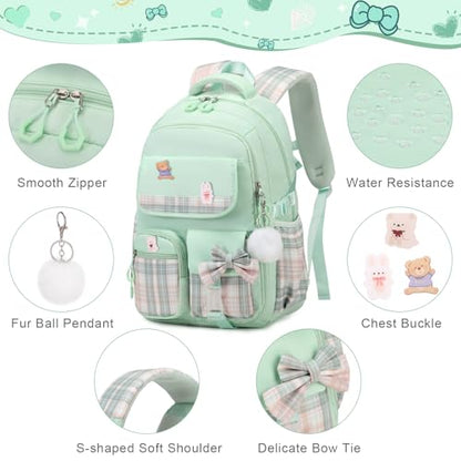 ACESAK Girls Backpack - 3PCS Backpack for Girls Cute School Backpacks for Kindergarten Elementary Preschool Middle Kids School Bags with Lunch Box Pencil Case Set (Green) - color: Green