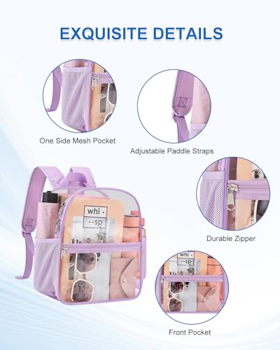 Clear Backpack for Stadium Events, 12x12x6 Small Clear Plastic bag with Reinforced Straps for Game Security Festival Concert - color: Light Purple