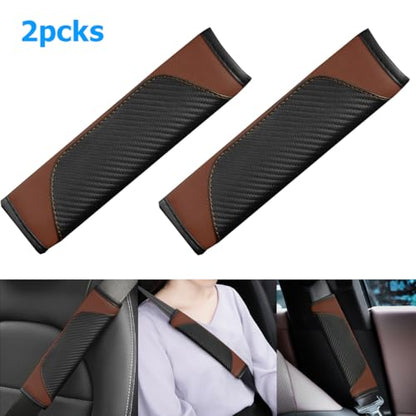AUCELI 2PCS Car Seat Belt Cover, Carbon Fiber Seatbelt Shoulder Strap Covers, Breathable Leather Soft Harness Pad Protect Your Neck and Shoulder Compatible with Cars - color: Black/Coffee