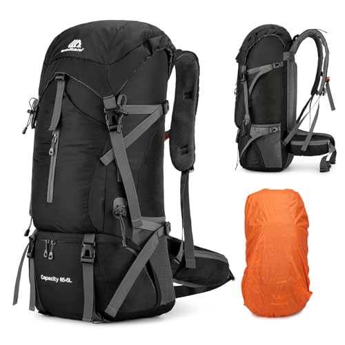 Showylive 70L Hiking Backpack Men/Women, Lightweight Camping Backpack, Foldable & Packable Daypack Backpacks for Outdoor, Travel Bag With Rain Cover (Black) - color: Black, size: 70L