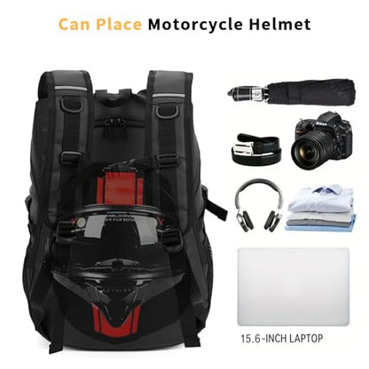 Motorcycle Helmet Backpack，15.6-inch Laptop Compartment, High Reflective Strips, Ideal for Riders’ Commuting & Fitness.