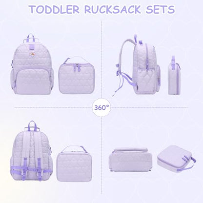 Chase Chic Toddler Backpack for Girls, Puffer Cute Lightweight Preschool Backpack with Lunch Box Set for Daycare Travel Kids Age 3-6,Purple Heart - color: Purple Heart