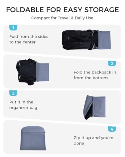 ECOHUB 15L Ultra-Lightweight Packable Backpack, Casual Daypack for Daily Use, Small Hiking & Travel, Foldable Backpack, Water-Resistant Nylon, Reflective Design - color: Black