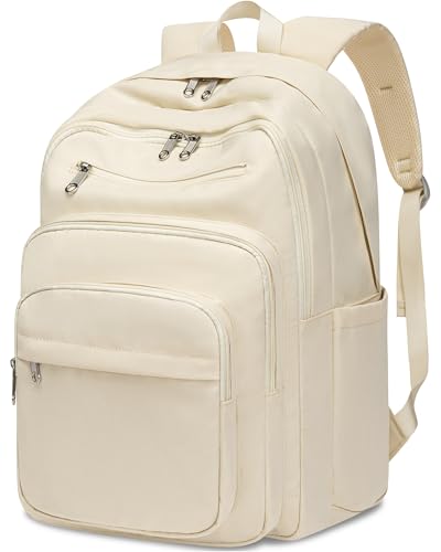 Backpack for Middle High School Teen Boys Girls Large College Bookbag with Laptop Compartment Back to School Book Bags Mochilas Escolares para Niños Niñas Adolescentes (Beige, Solid) - color: Beige
