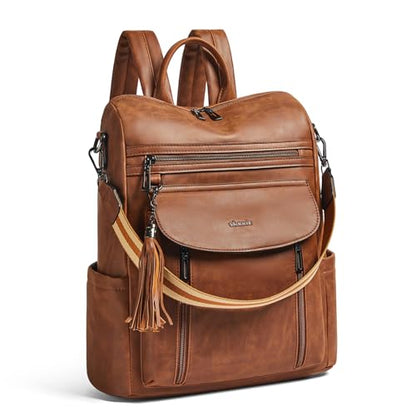 Shrrie Laptop Backpack for Women 15.6 inch,Travel Leather Backpack Purse Nurse Teacher Carry on Backpack Computer Bag,Professional Water-Resistant College Business Work Casual Daypack,Brown - color: Crazy Horse Brown02