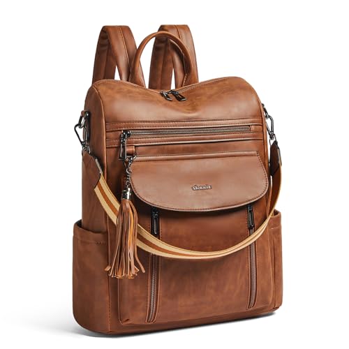 Shrrie Laptop Backpack for Women 15.6 inch,Travel Leather Backpack Purse Nurse Teacher Carry on Backpack Computer Bag,Professional Water-Resistant College Business Work Casual Daypack,Brown - color: Crazy Horse Brown02
