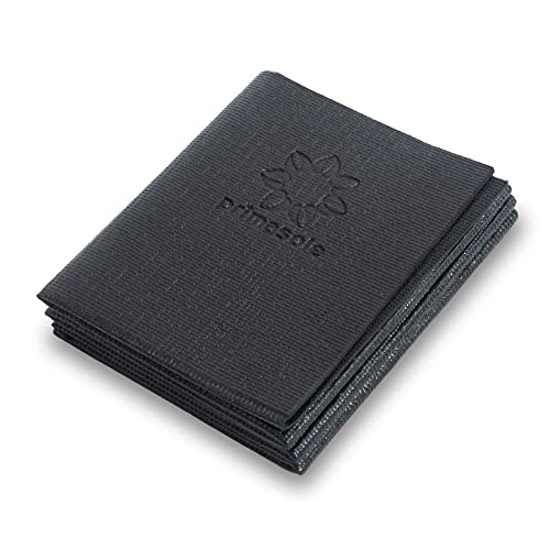 Primasole Folding Yoga Travel Pilates Mat Foldable Easy to Carry to Class Beach Park Tear resistant Travel Picnics 4mm Thick 9 Colors - color: Black
