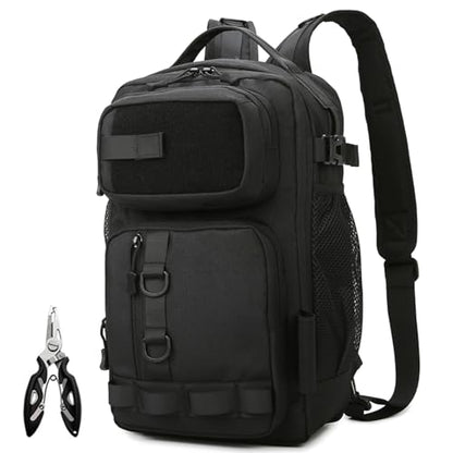 Fishing Backpack - Tackle Sling Bag- Fishing Gear Bags with Rod Holder and Fish Plier (Black) - color: Black