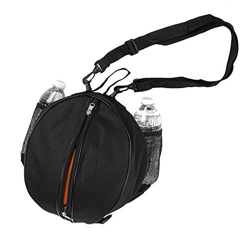 Size 7 (29.5") Basketball Bag Soccer Ball Football Volleyball Softball Sports Ball Bag Holder Carrier+Adjustable Shoulder Strap 2 Side Mesh Pockets f/Water Bottle Towel Sports Shoes - color: Black