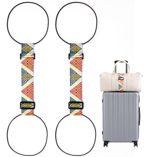 2 Pack Luggage Connector Straps for Suitcases 25 Colors, Adjustable Elastic Travel Bag Strap with Dual Stability Design, Add-a-Bag Hands-Free Luggage Belt, Fits Most Carry-On & Checked Luggage - color: Boho 17