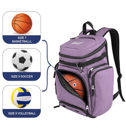 WOLT Basketball Bag Backpack with Separate Ball Compartment and Shoes Pocket, Gym Bags for Men, Large Sports Bag for Basketball, Soccer, Volleyball, Baseball - color: Purple