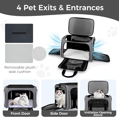 BAGLHER Pet Travel Carrier, Cat Carriers Dog Carrier for Small Medium Cats Dogs Puppies, Airline Approved Small Dog Carrier Soft Sided, Collapsible Puppy Carrier. Grey - color: Grey, size: 17.0"L x 11.0"W x 12.0"H