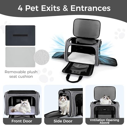 BAGLHER Pet Travel Carrier, Cat Carriers Dog Carrier for Small Medium Cats Dogs Puppies, Airline Approved Small Dog Carrier Soft Sided, Collapsible Puppy Carrier. Grey - color: Grey, size: 17.0"L x 11.0"W x 12.0"H