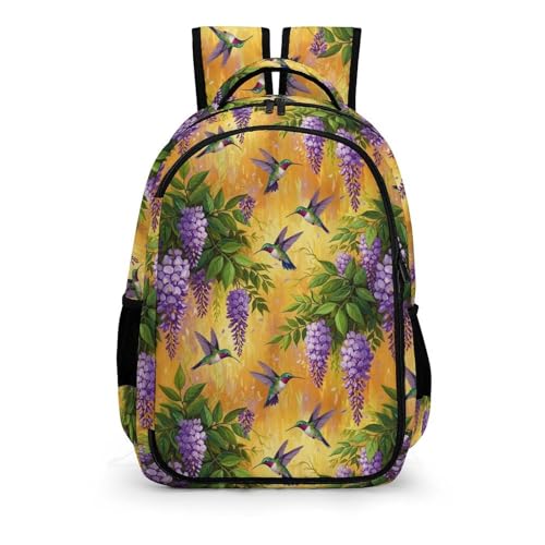 Personalized Business Backpack Purple Flowers And Hummingbird, Large Capacity Laptop Backpack with Organized Compartments for Work - color: Pattern (263)