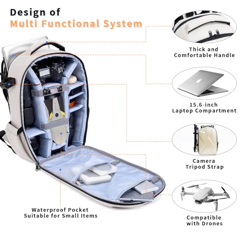 Camera Backpack Hard Shell Imitation Carbon Fiber DSLR, Waterproof Shockproof w/15.6" Lap Comp for Photo, Travelers & Daily. - color: Beige