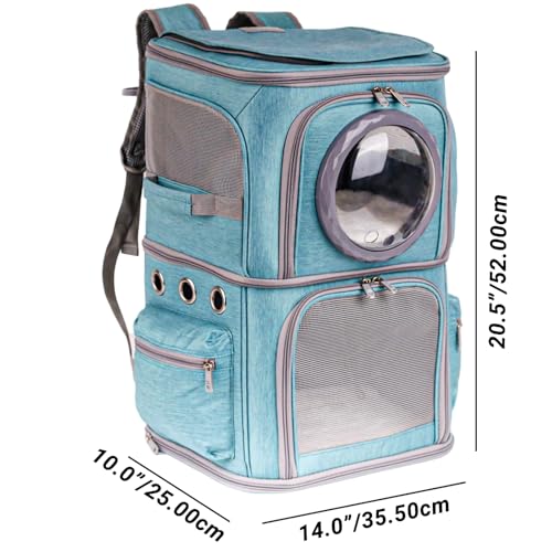 2-in-1 Pet Carrier Backpack for Two Cats or One Dog, Green Double-Layer 2 Compartment Carry Bag to Transport Small Animals Traveling and Hiking, Space Capsule Clear Bubble Dome - color: Green