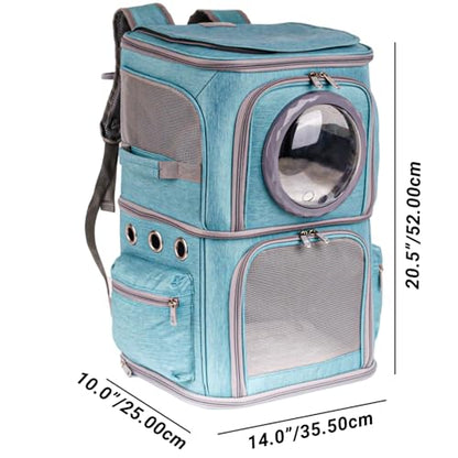 2-in-1 Pet Carrier Backpack for Two Cats or One Dog, Green Double-Layer 2 Compartment Carry Bag to Transport Small Animals Traveling and Hiking, Space Capsule Clear Bubble Dome - color: Green