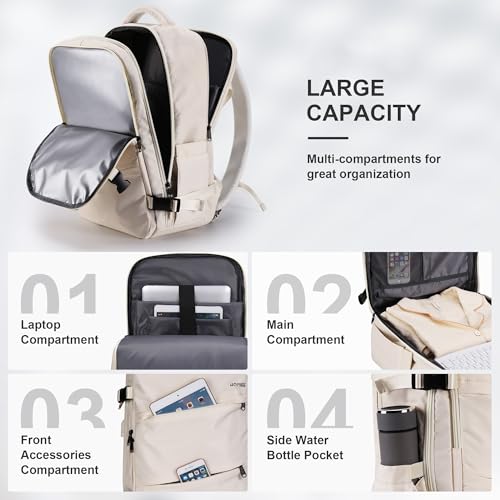 HOMIEE 50L Travel Backpack Large Suitcase Water Resistant Luggage Daypack Carry on Backpack for Men Women Fits 17.3 Inch Laptop, Beige - color: Beige, size: 3X-Large