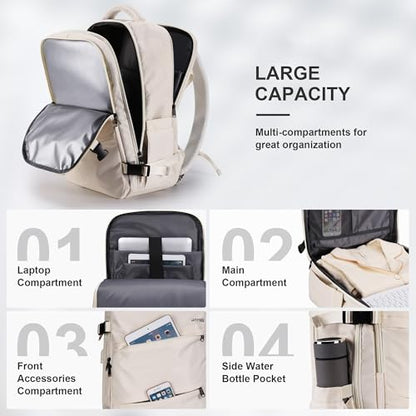 HOMIEE 50L Travel Backpack Large Suitcase Water Resistant Luggage Daypack Carry on Backpack for Men Women Fits 17.3 Inch Laptop, Beige - color: Beige, size: 3X-Large