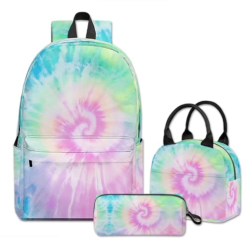 3PCS Girls Tie Dye Backpack, Bookbag for Kids Girls with Lunch Box, 17 Inch Tie Dye Teens Back to School Bag Set, Laptop Backpack for Women School/Daypack - color: Tie Dye