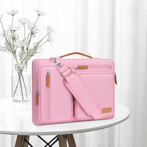 MOSISO 360 Protective Laptop Shoulder Bag,15-15.6 inch Computer Bags Compatible with MacBook Pro 16 inch, HP, Dell, Lenovo, Asus Notebook,Side Open Messenger Bag with 4 Zipper Pockets, Pink - color: Pink, size: 16 inch