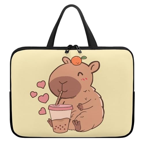 10 Inch Capybara Bubble Tea Laptop Sleeve, Protective Tablet Case with Handle, Water Resistant Zipper Computer Bag Carrying Case Notebook Cover Messenger Briefcase for Women - color: Capybara Bubble Tea, size: 10 Inch