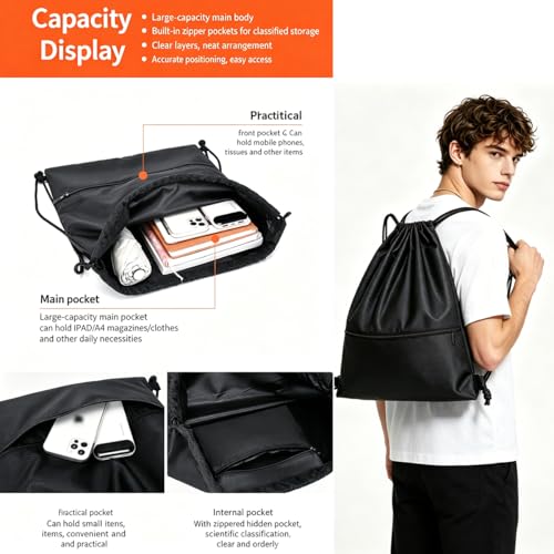 Drawstring Backpack Bag Sport Gym Sackpack-Large(Orange) - color: Orange