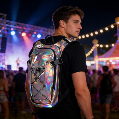 Reflective Hydration Backpack, Hydration Pack - Water Backpack with 2L Hydration Bladder, Essential for Festivals - Rave Hydration Pack for Hiking, Running, Cycling, and Festivals - color: Brown