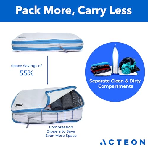 Acteon Compression Packing Cubes - 2 Pack Clean Dirty Separate Zipper - Lightweight Travel Packing Cubes for Luggage - Suitcase Organizer Travel Cubes - Large Small Laundry for Clothes Shoes Makeup - color: Abyss