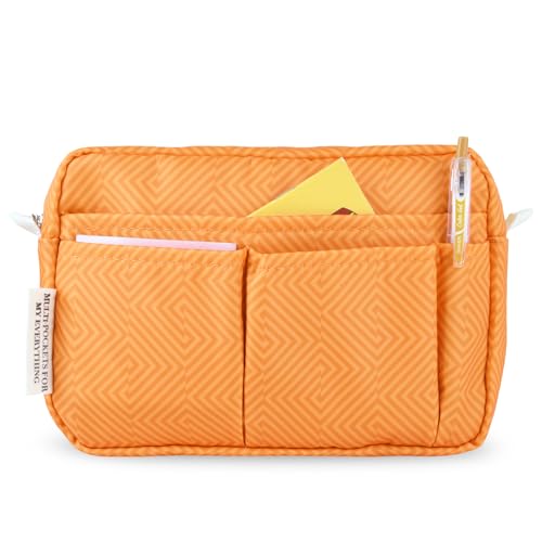 Portfolio Organizer with Multiple Pockets, Waterproof Travel Zippered Cosmetic Bag, Portable Storage Bag for Notebooks, Stationeries, Make-up, Journal Office Art Supplies.Orange - color: Orange