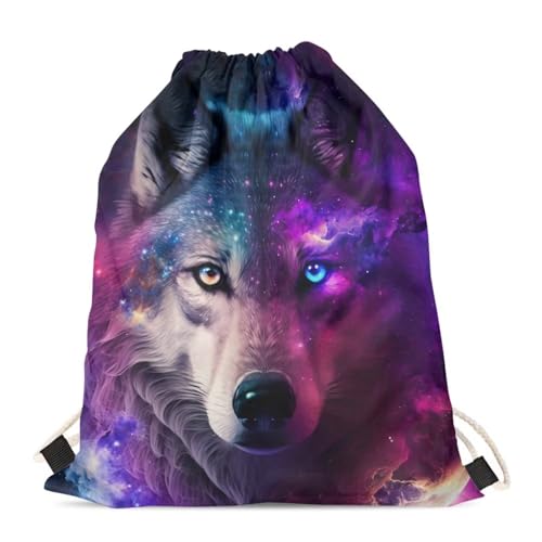 Upetstory Galaxy Wolf Backpack Gym Drawstring Bags Hiking Daypacks Swimming Bags Sport Trip Yoga Cinch Sack Pack for Hiking Cycling Camping Running - color: Galaxy Wolf 3