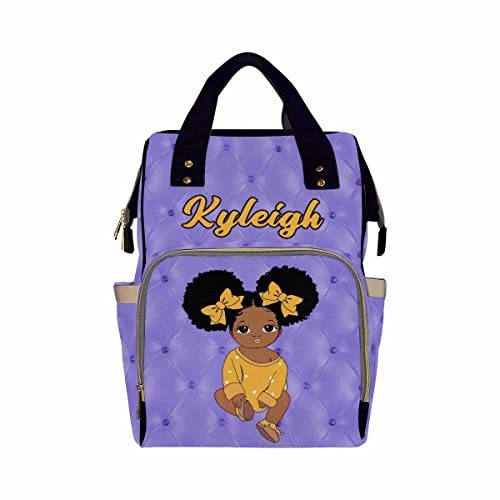 Custom Name Diaper Bag Backpack for Women Personalized Black Afro Women Nappy Bag Casual Travel Daypack Customized Newborn Gift Purple - color: 230112-9