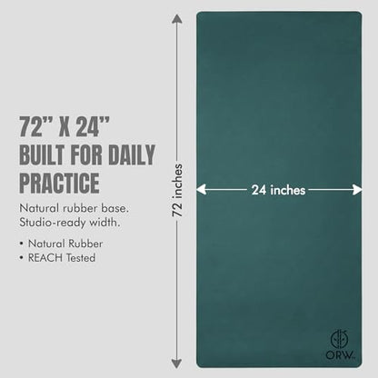 ORW Non Slip Hot Yoga Mat with Carrying Strap - Grip Surface & Natural Rubber Base, REACH Tested, Home & Studio Practice - color: Blackish Green PU Rubber Mat 72x24