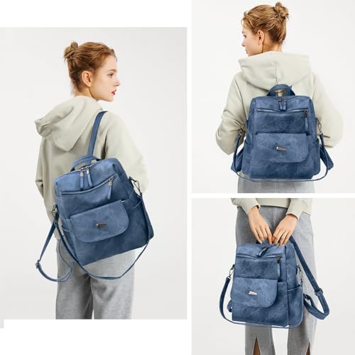 Backpack Purse for Women, PU Leather Backpack Purse, Fashion Travel Anti Theft Backpack, Multipurpose Lightweight Waterproof Convertible Purse Shoulder Bag Handbag, Blue - color: Blue