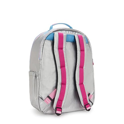 Kipling Women's Seoul Extra Large 17" Laptop Backpack, Durable, Roomy with Padded Shoulder Straps, Built-In Protective Sleeve - color: Chrome Met Pop, size: 13.5''L x 17.75''H x 9''D