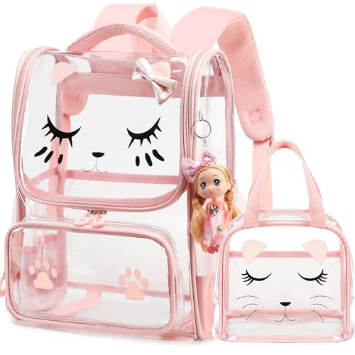 AO ALI VICTORY clear backpack Girls with Tote Bag Heavy Duty PVC Transparent Cute Backpack for Kids Toddler Preschool Bookbags Elementary School Bags See Through Casual Travel Daypack, Pink Set - color: Pink Set