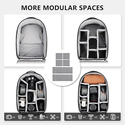 TAAOKA Camera Backpack, DSLR/SLR/Mirrorless Camera Bag for Photographer, Waterproof Camera bag with Tripod Holder & 16in Laptop Compartment Compatible with Canon/Nikon/Sony, Black