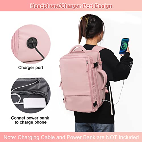 Sinaliy Large Travel Backpack for Women, 40L Carry On Backpack, 17 Inch Laptop Waterproof Backpack, College Bookbag, Backpack for Women, as Person Item Flight Approved - color: Pink