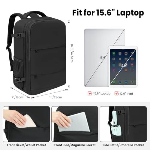 BAGAIL Travel Laptop Backpack, Carry on with USB Port, Luggage Bag for Holiday-Black - color: Black