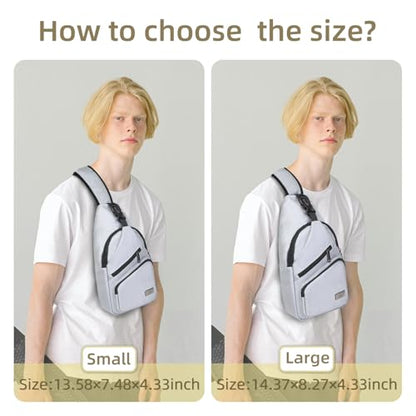 AMJ Crossbody Sling Bag Men Women, Casual Shoulder Backpack, Chest Daypack Satchel for Hiking Travel - color: White Gray, size: Large