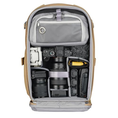 VANGUARD VEO Metro B20L Camera & Everyday Backpack (Beige) – Fits 70–200mm Attached, 14" Laptop Storage, Convertible Daypack Design, Carry-On Ready - color: Beige, size: 20L